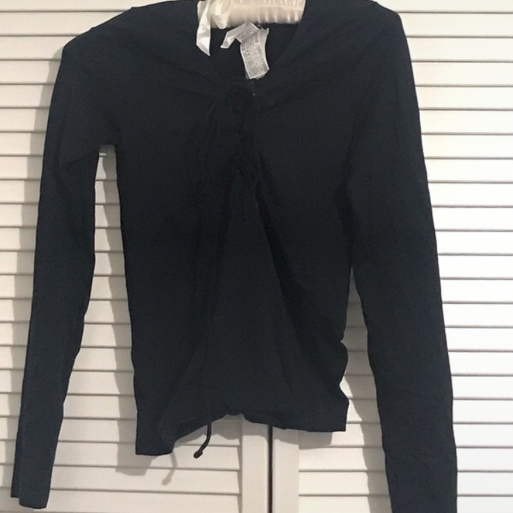 Forever 21 Black Lace Tie Long Sleeve Top S/M